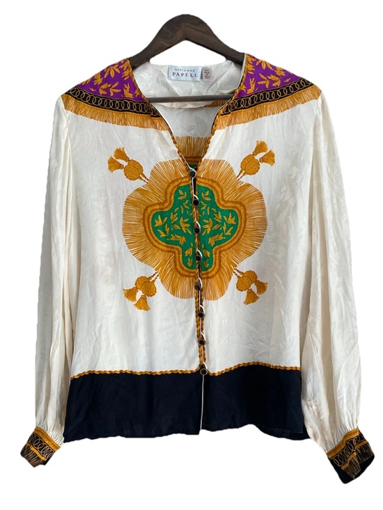 Adrianna Papell Tops - Adrianna Papell Cream and Black 100% Silk Blouse Women’s Size 12 Vintage